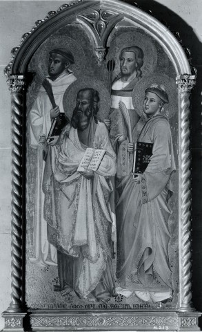 Anonimo — Maestro Wimpfheimer - sec. XIV/ XV - San Benedetto, santo evangelista, san Sebastiano e santo Stefano — insieme